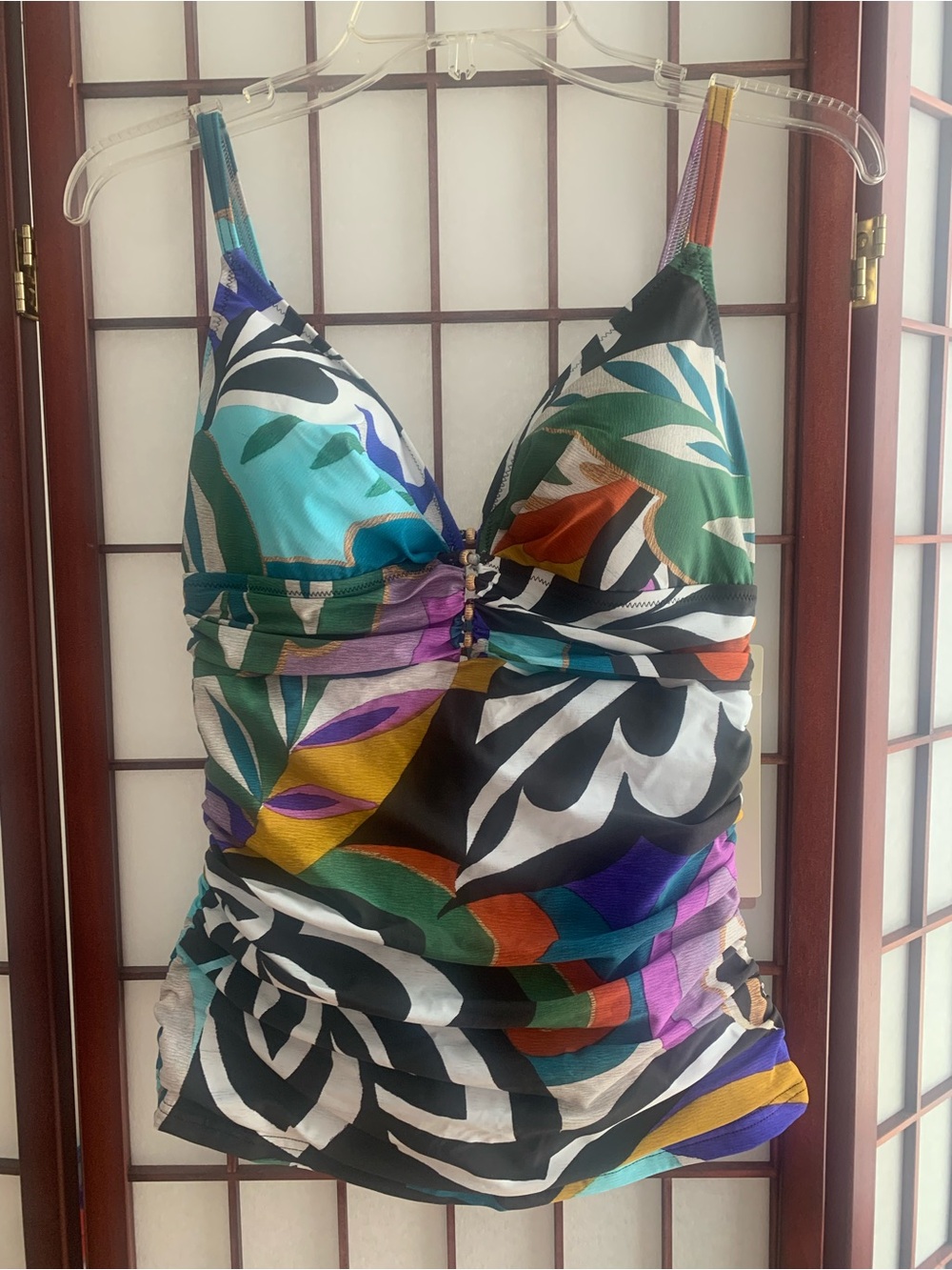 NWT Gottex The Essentials Multicolor Leaf-Print Tankini Swim Top in Size 12